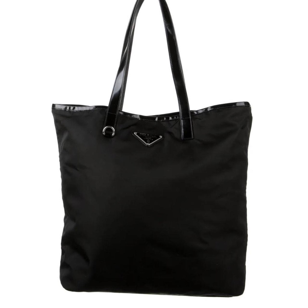 Prada Tessuto black nylon tote bag large AUTHENTIC shoulder purse leather trim
